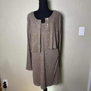 Soft Minimalist Ribbed Knit Cardigan Dress Set Taupe Lounge Chic